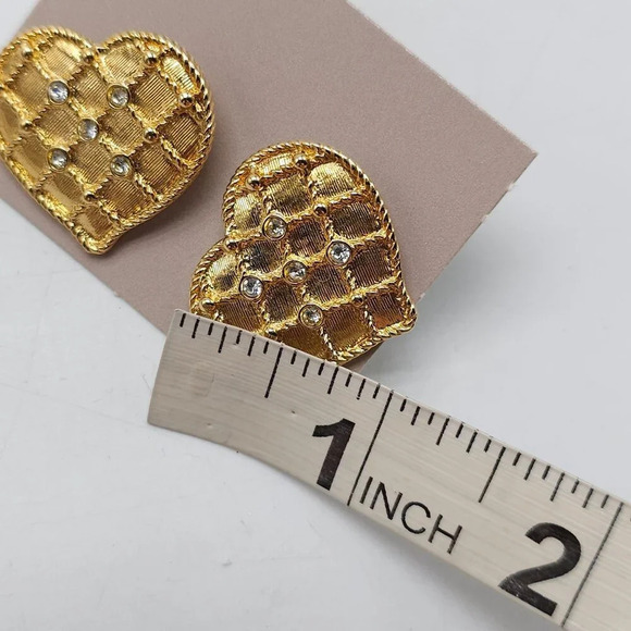 Avon 1987 Clear Rhinestone Quilted Fashion Heart Necklace 28" Earring Set - Picture 8 of 10